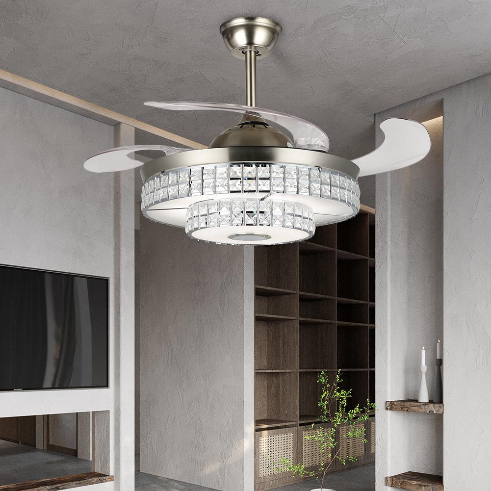 42" Simple Variable Frequency Crystal Bluetooth Ceiling Fan with Light DS-FH20