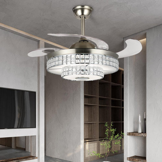 42" Simple Variable Frequency Crystal Bluetooth Ceiling Fan with Light DS-FH20