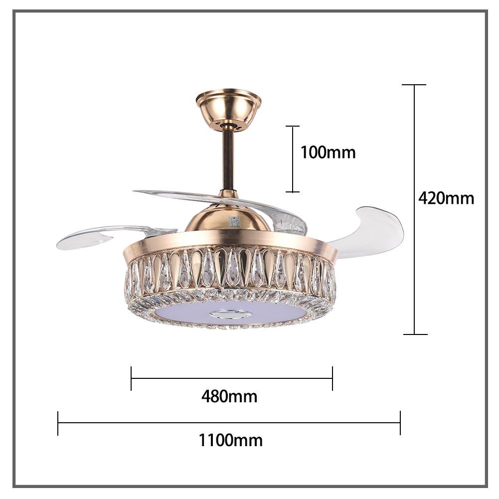 42" Golden Living Room Ceiling Bluetooth Invisible Fan with Light DS-FH49