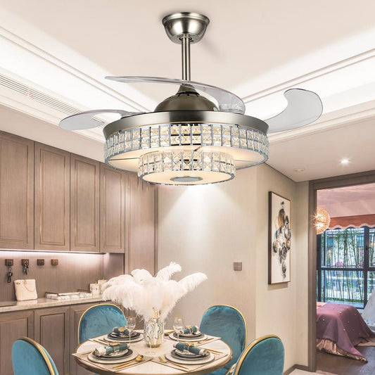42" Simple Variable Frequency Crystal Bluetooth Ceiling Fan with Light DS-FH20