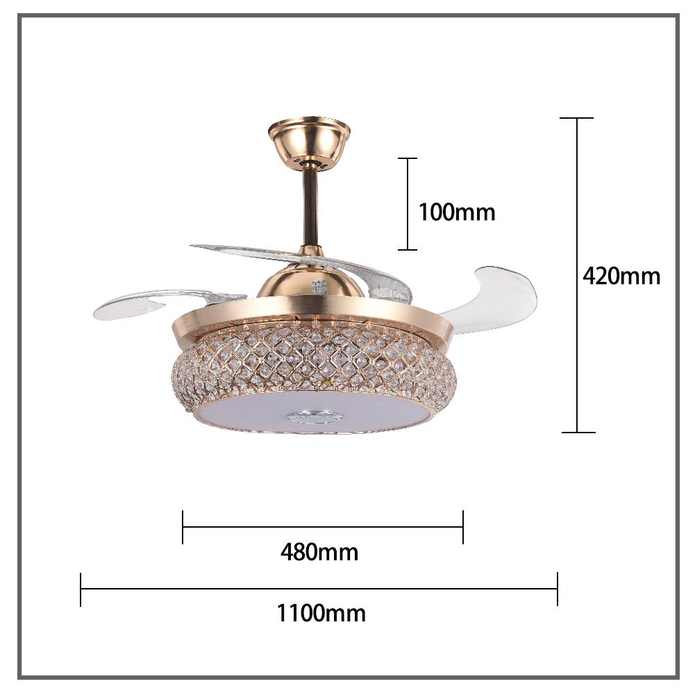 42" Golden Living Room Ceiling Invisible Fan with Light