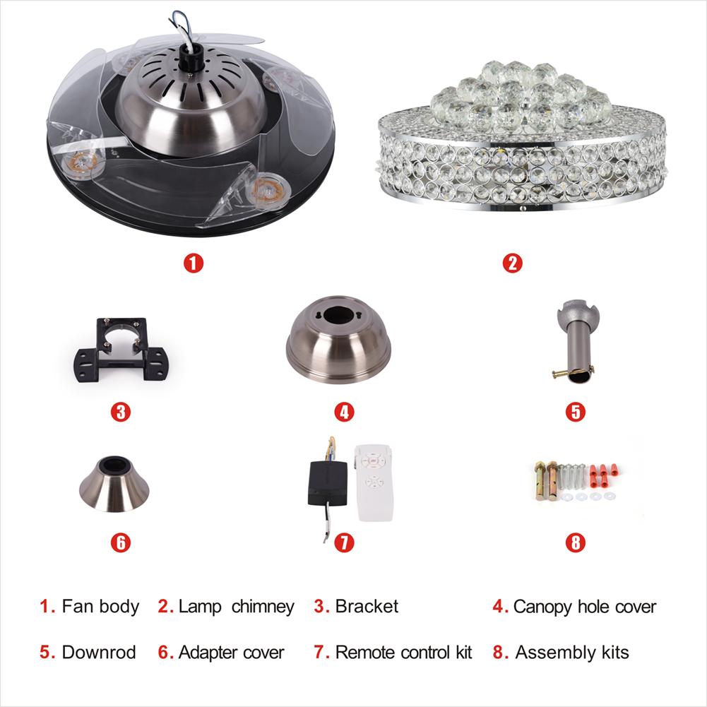 42" Crystal Invisible Ceiling Fan with Light DS-FZ189