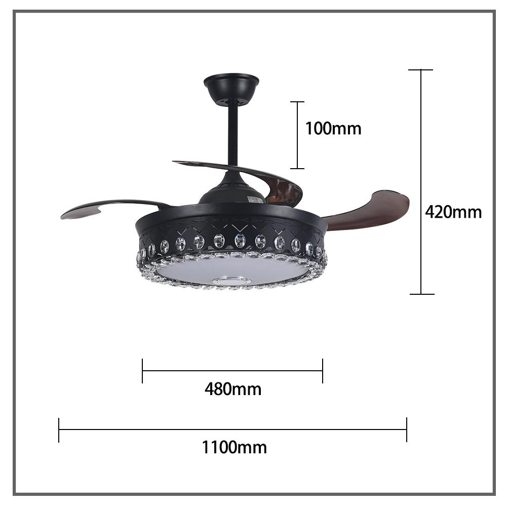 42" Black Living Room Invisible Ceiling Fan with Light DS-FH45