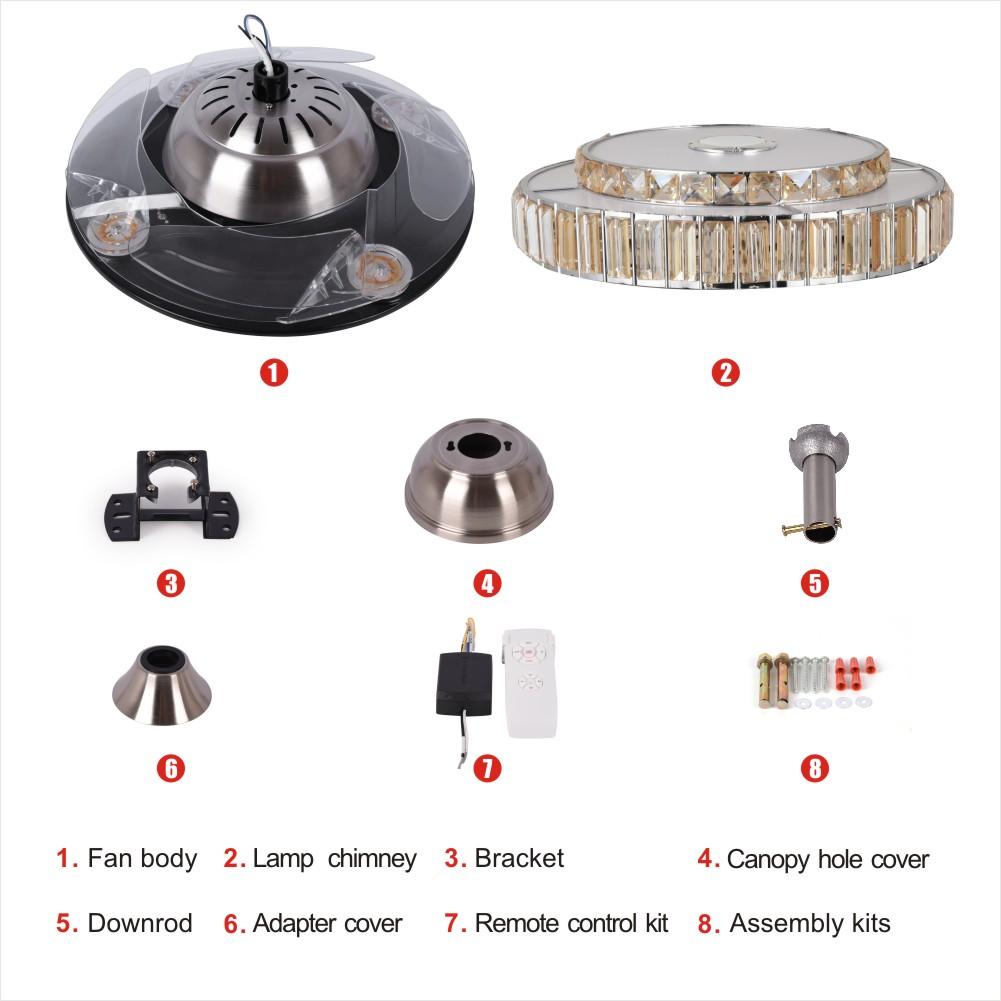 42" Variable Frequency Crystal Bluetooth Ceiling Fan with Light DS-FH24