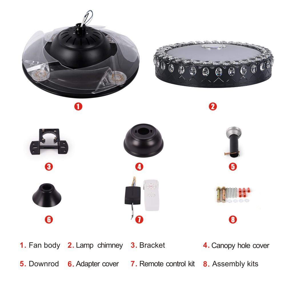 42" Black Living Room Invisible Ceiling Fan with Light DS-FH45