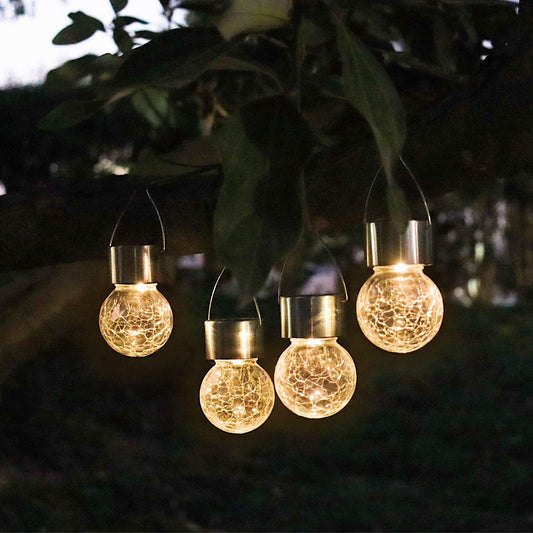 4Pack Outdoor Solar Powered Glass Ball Lights Waterproof and Weatherproof with Handle and Clip