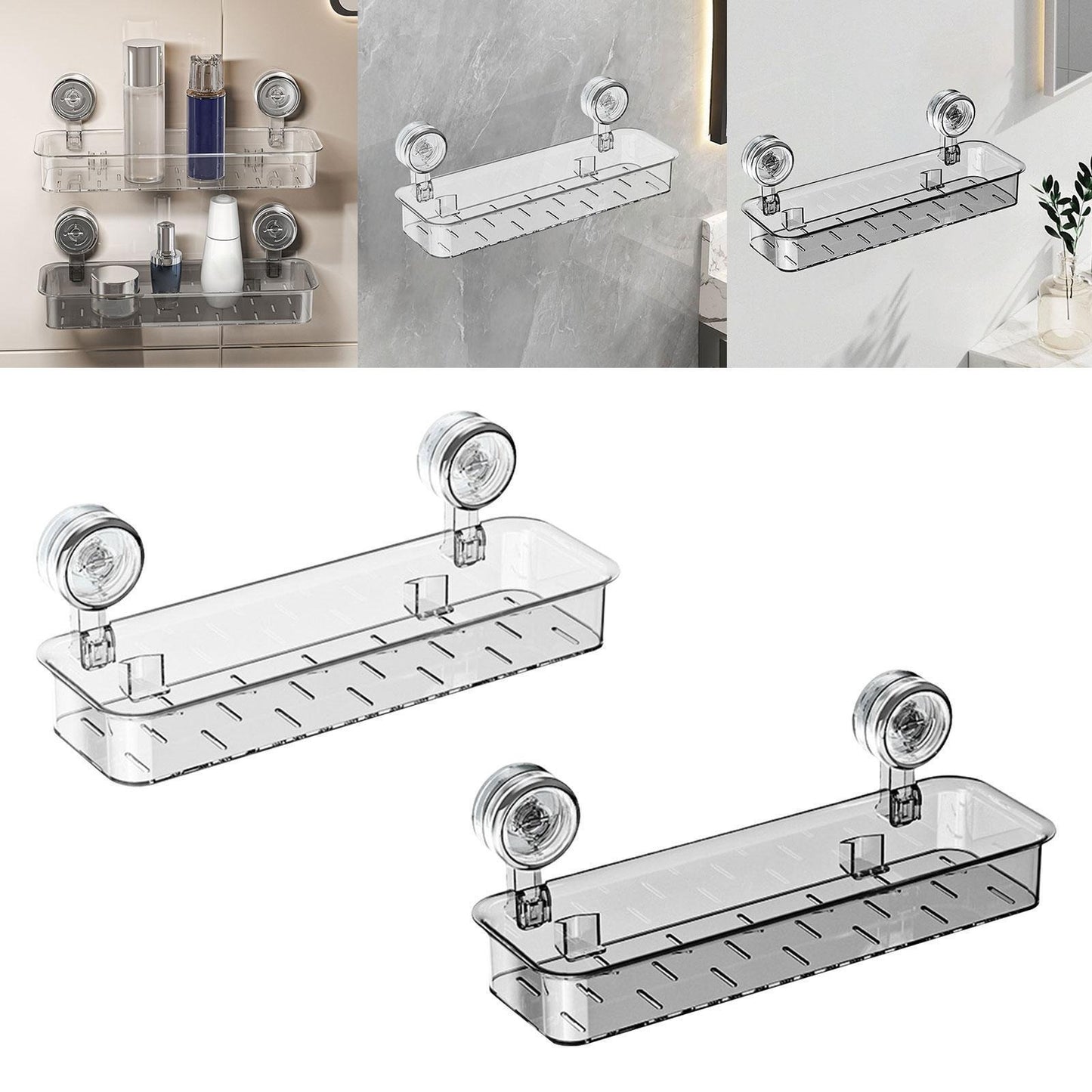 Removable Suction Cup Shower Shelf Kitchen Spice Rack for Laundry Room Accs
