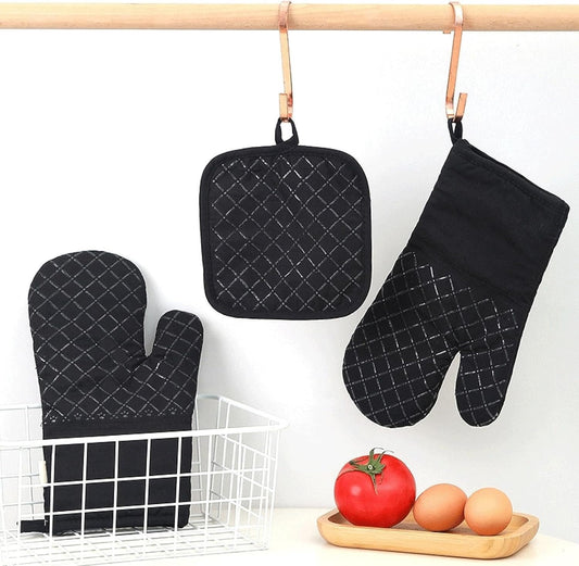 Cotton Silicone Heat Insulation Gloves Thickened and Lengthened Non-Slip Heat-Resistant Microwave Oven Gloves Baking Oven Anti-Scald Gloves