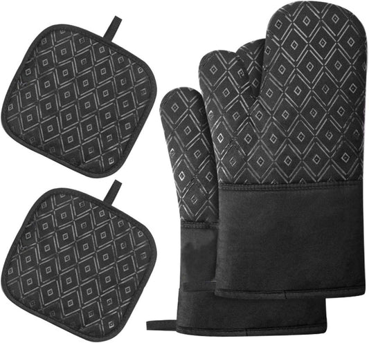 Cotton Silicone Heat Insulation Gloves Thickened and Lengthened Non-Slip Heat-Resistant Microwave Oven Gloves Baking Oven Anti-Scald Gloves