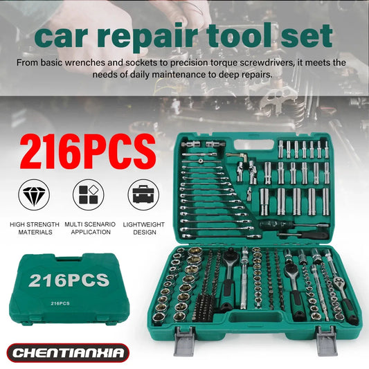 216PCS Socket Set Kit Mechanics Tool Ratchet Wrench Car Repair Tool Set W/ Case