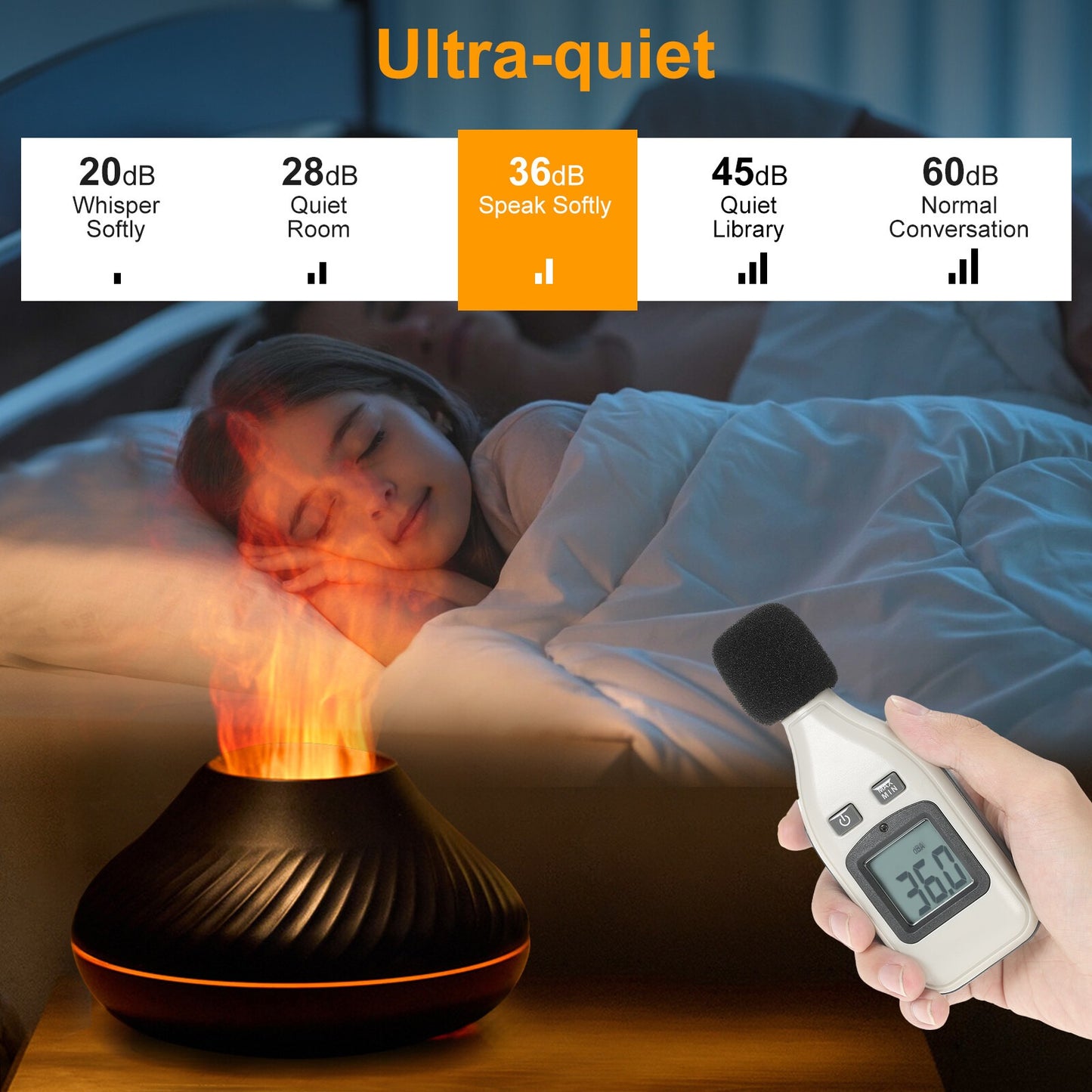 Cute Fire Flame Aroma Diffuser, Essential Oil, Air Humidifier, LED Aromatherapy