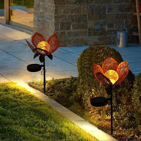 Solar Villa Garden Patio Lights Iron Hollow Petal Outdoor Landscape Decorative Lights Flower Ground