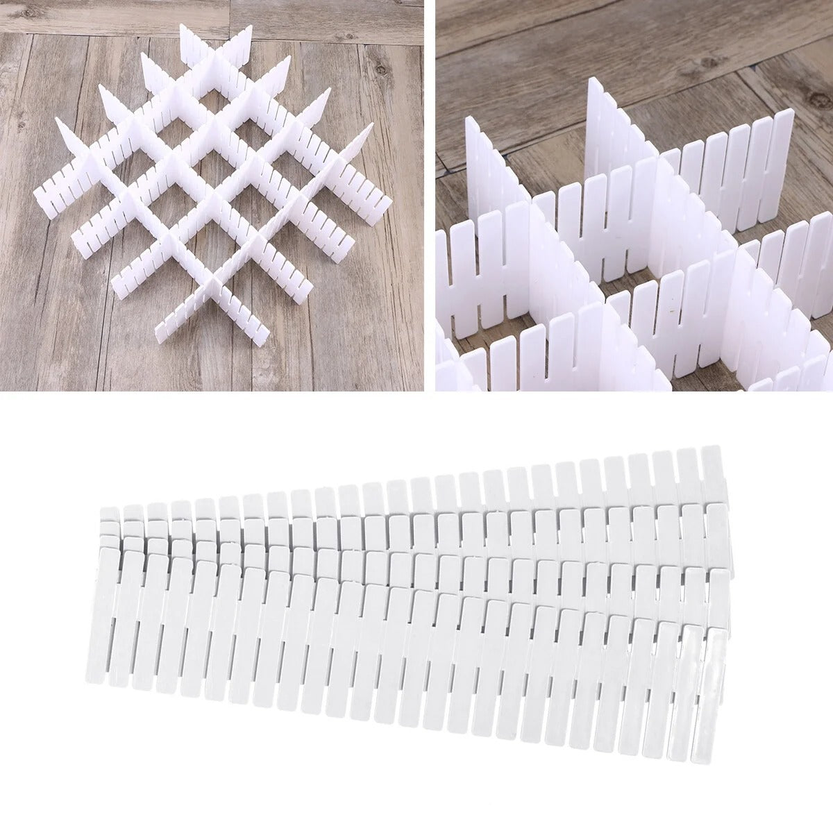 12pcs Adjustable Drawer Dividers Separators Drawer Storage Organizer Grids for Socks Clothes Kitchen Cutlery Dresser Makeup Tools Tidy Office Bedroom