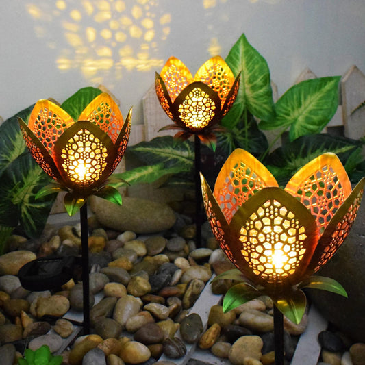 Solar Villa Garden Patio Lights Iron Hollow Petal Outdoor Landscape Decorative Lights Flower Ground