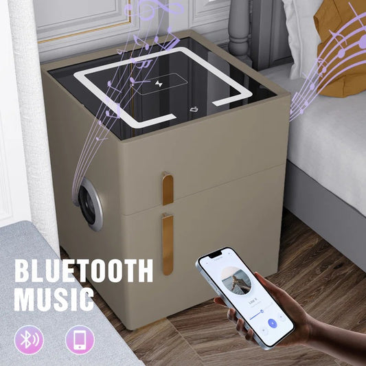 Orange Smart Nightstands with Wireless Charging, USB Port, LED Lights and Speaker