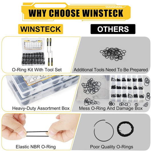O Ring Assortment Kit with Pick & Hook Set Kit for Hose, Faucet, Automotive, Air and Gas Sealing Repair