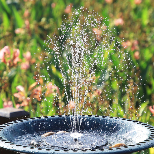 5 Inch Solar Water Pump, 7V/1.7W 200L/h Bird Bath Fountain Pump, w 6 Nozzle, Free Standing Floating Solar Powered Water Fountain Pump for Bird Bath, Garden, Pond, Pool, Outdoor