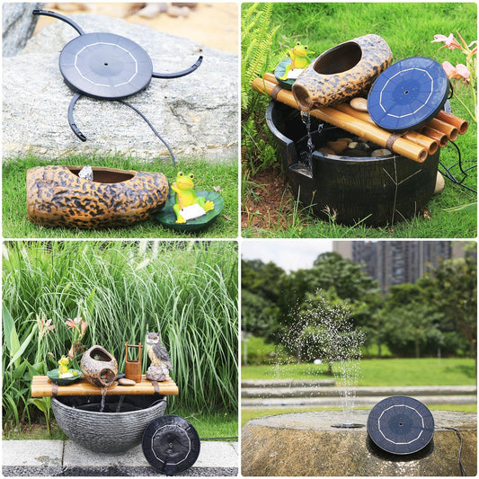5 Inch Solar Water Pump, 7V/1.7W 200L/h Bird Bath Fountain Pump, w 6 Nozzle, Free Standing Floating Solar Powered Water Fountain Pump for Bird Bath, Garden, Pond, Pool, Outdoor