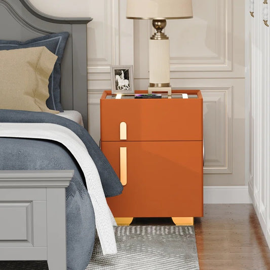 Orange Smart Nightstands with Wireless Charging, USB Port, LED Lights and Speaker