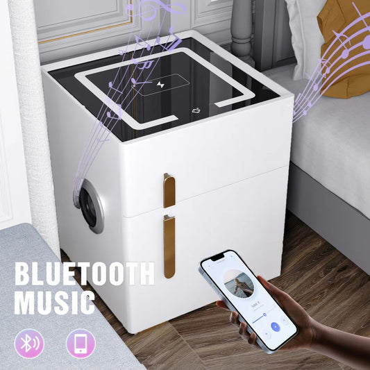 Orange Smart Nightstands with Wireless Charging, USB Port, LED Lights and Speaker