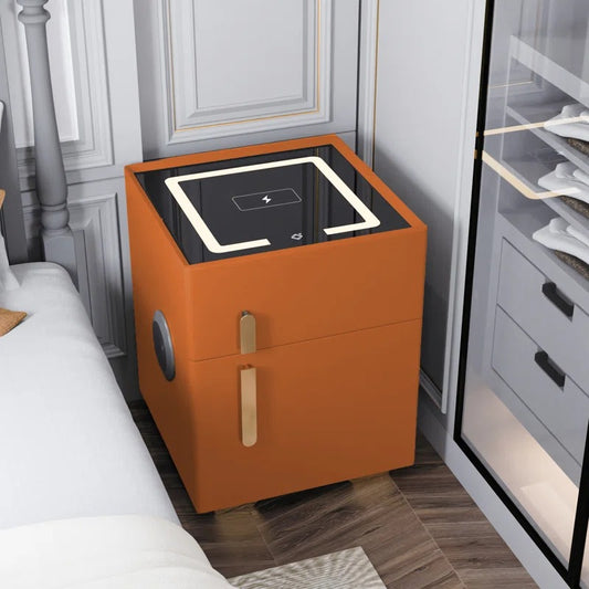 Orange Smart Nightstands with Wireless Charging, USB Port, LED Lights and Speaker