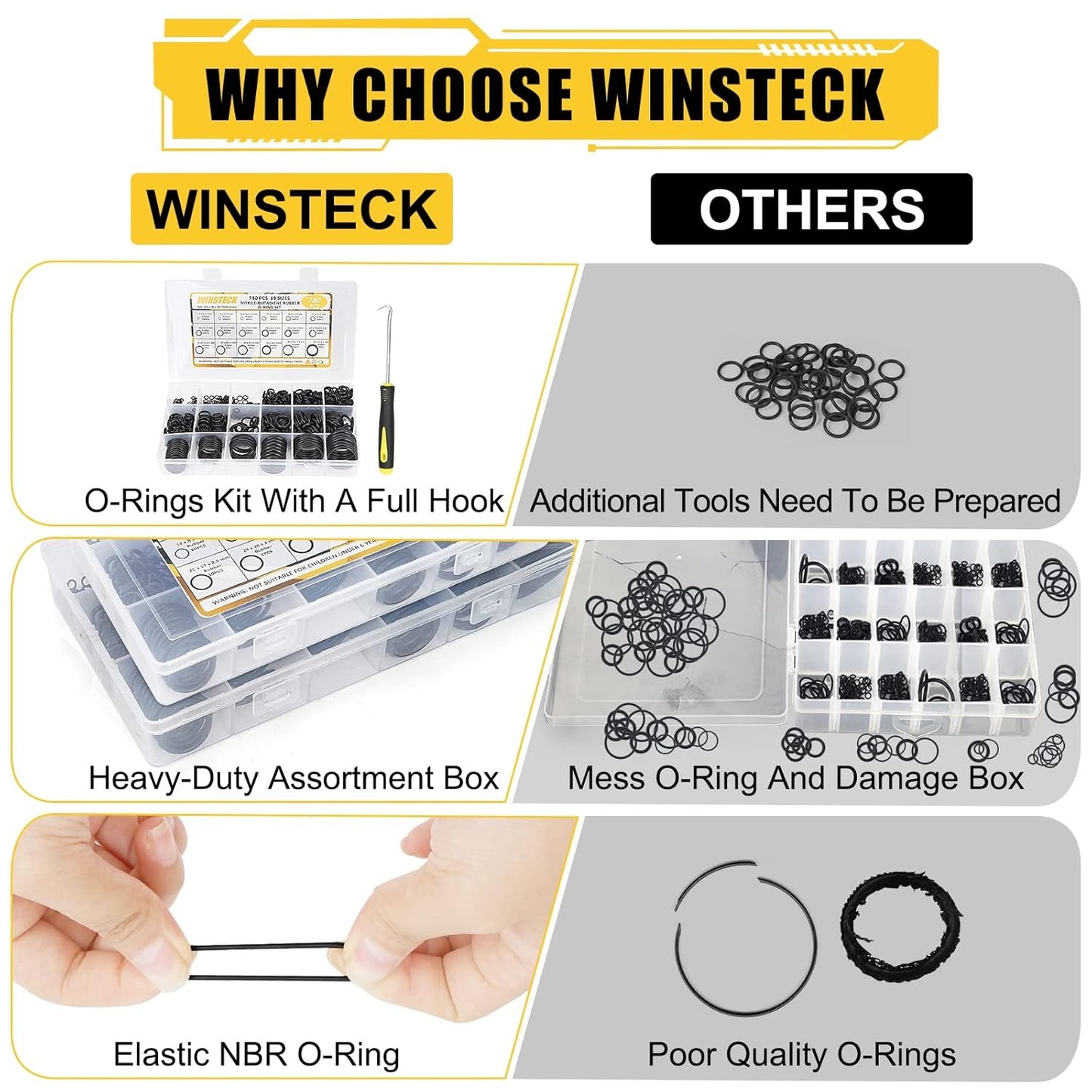 O Ring Assortment Kit with Pick & Hook Set Kit for Hose, Faucet, Automotive, Air and Gas Sealing Repair