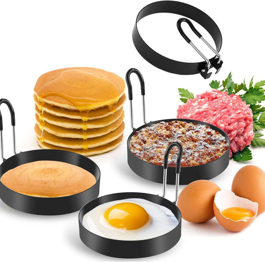 3.5" Nonstick Egg Rings Set, Round Crumpet Ring Mold Shaper for English Muffins Pancake Mold Cooking Griddle for Breakfast Sandwich Egg Burger