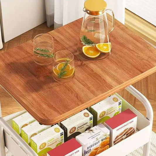 Modern Minimalist Iron Wood Mobile Basket Shelf Rack 3-Tier Side Table For Living Room