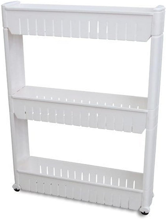 Slide Out Storage Tower White, 3-Tier, 4.4"D x 9.5"W x 21.8"H
