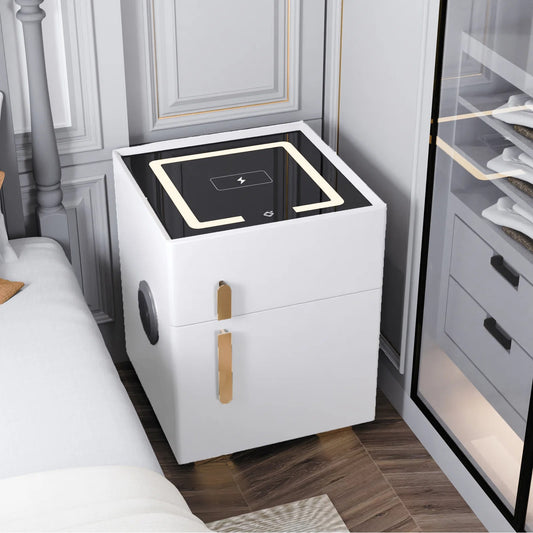 Orange Smart Nightstands with Wireless Charging, USB Port, LED Lights and Speaker
