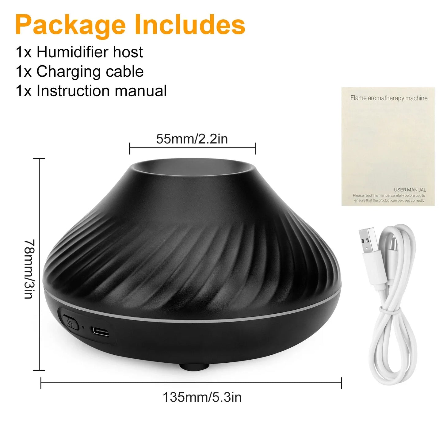 Cute Fire Flame Aroma Diffuser, Essential Oil, Air Humidifier, LED Aromatherapy