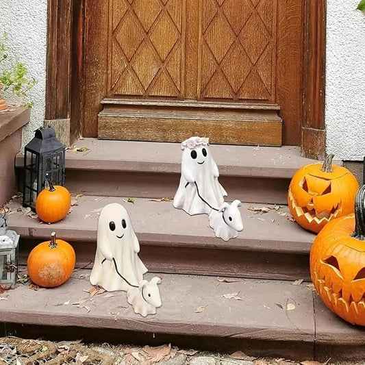 Ghost Walking Dog Statue Cute Halloween Decoration Spooky Resin Ghost Dog Figurine Fun Halloween Tabletop Decor