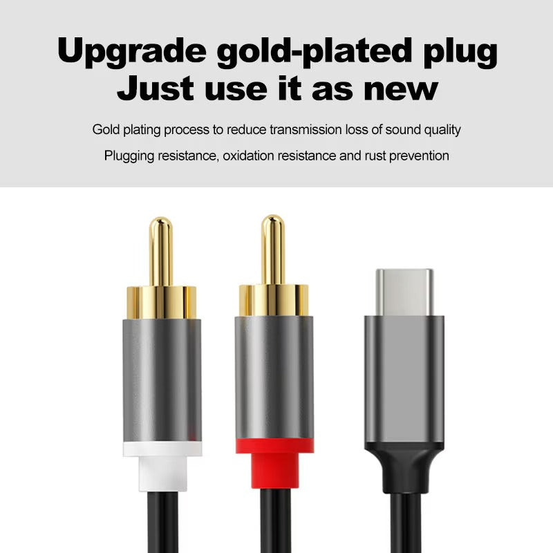 TypeC To RCA Audio Cable 2RCA Aux Cord Converter USB C Line Speaker Amplifie EHQ297
