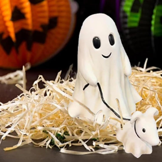 Ghost Walking Dog Statue Cute Halloween Decoration Spooky Resin Ghost Dog Figurine Fun Halloween Tabletop Decor