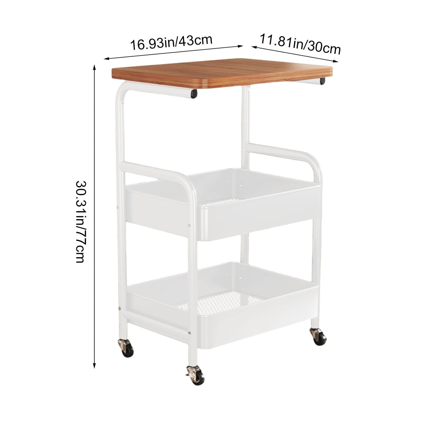 Modern Minimalist Iron Wood Mobile Basket Shelf Rack 3-Tier Side Table For Living Room