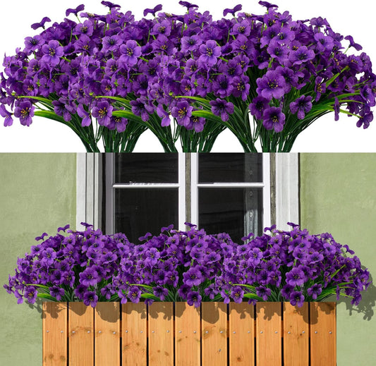 Outdoor Artificial Flowers 21 UV Resistant Bundles Fake Flower Plastic Plants Faux Silk Flowers Porch Hanging Garden Porch Window Box Decorating