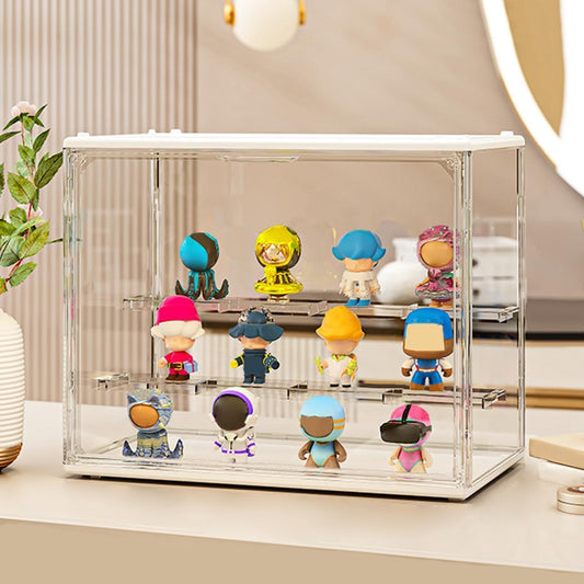 Clear Display Case for Action Figures 3-Tier Detachable Display Stand Stackable Storage Box with Magnetic Door Transparent Showcase for Collectibles Figurines Toys Mini Dolls