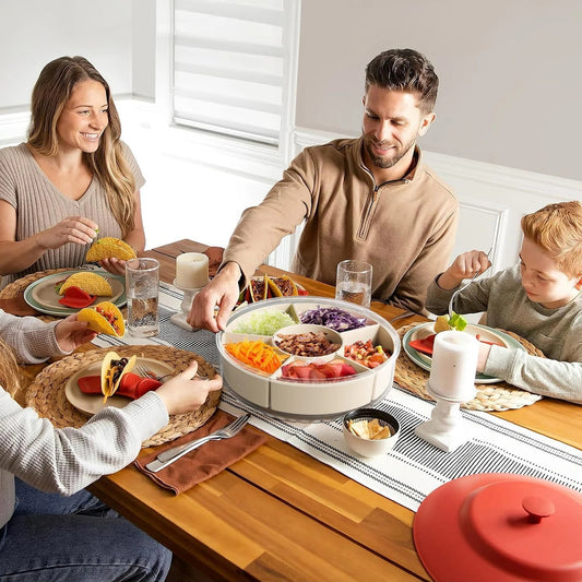 Multi-purpose Food Platter Divided Serving Tray with Lid and Handle