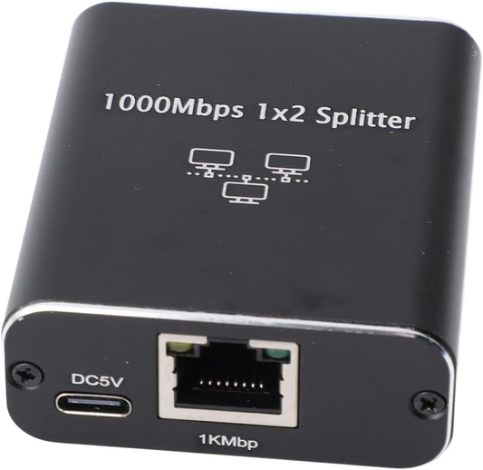 RJ45 Splitter, 1000Mbps Gigabit Ethernet Splitter with USB Power Cable, Aluminum Alloy for Computer, TV, Game Console