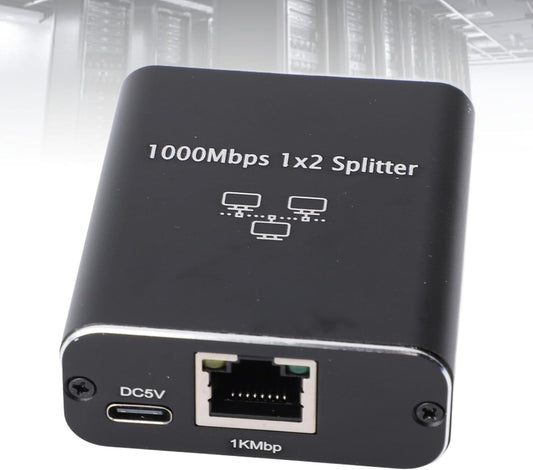 RJ45 Splitter, 1000Mbps Gigabit Ethernet Splitter with USB Power Cable, Aluminum Alloy for Computer, TV, Game Console