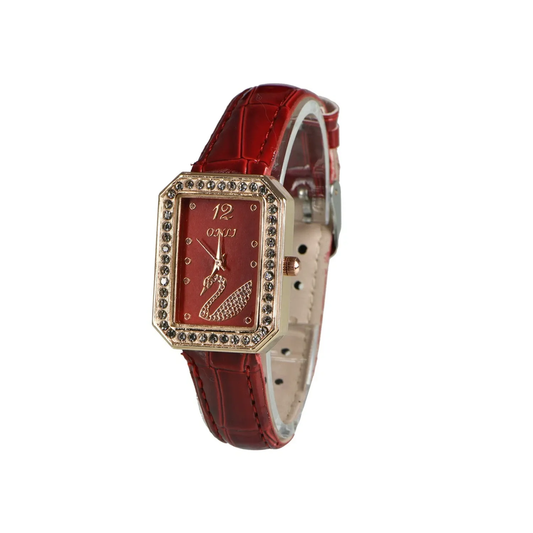 Red Strap woman, or Girls Spinner Stone Fashion Casual Dressy Watch Square