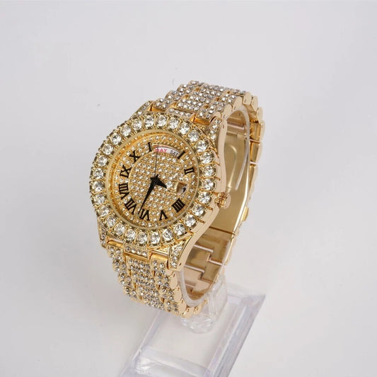 Luxury Rhinestone Watch Stainless Steel Round Bezel Quartz Analog Wrist Watches