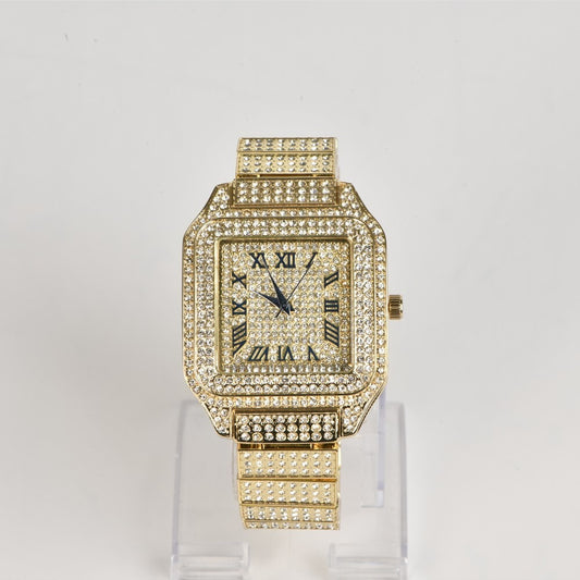 Luxury Classic Stainless Steel Crystal Quartz Analog Rectangle Dial Wrist Watch