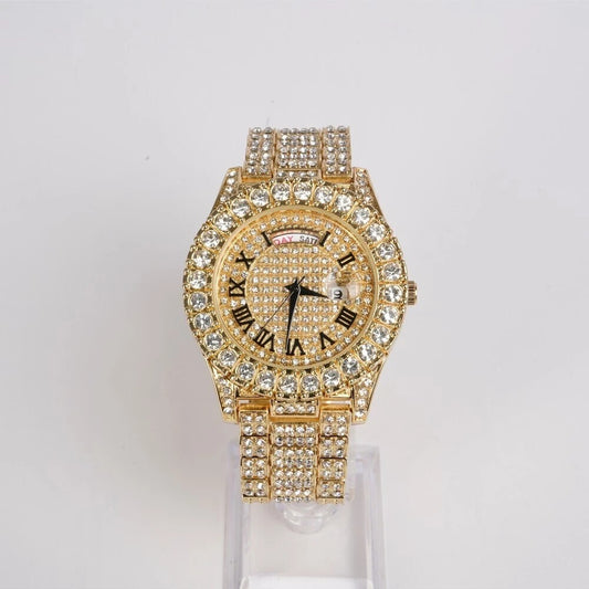 Luxury Rhinestone Watch Stainless Steel Round Bezel Quartz Analog Wrist Watches