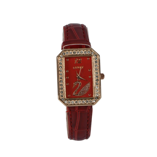 Red Strap woman, or Girls Spinner Stone Fashion Casual Dressy Watch Square