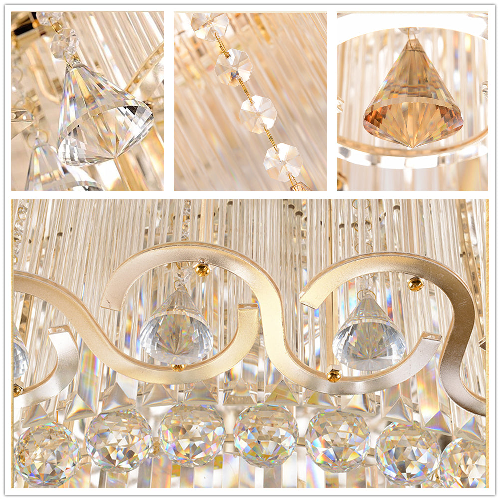 Luxury Modern K9 Crystal Chandelier Flush Mount LED Ceiling Light Fixture Gorgeous Pendant Lamp for Living Room Bar Shop (Dia 23.6") DS-TT29