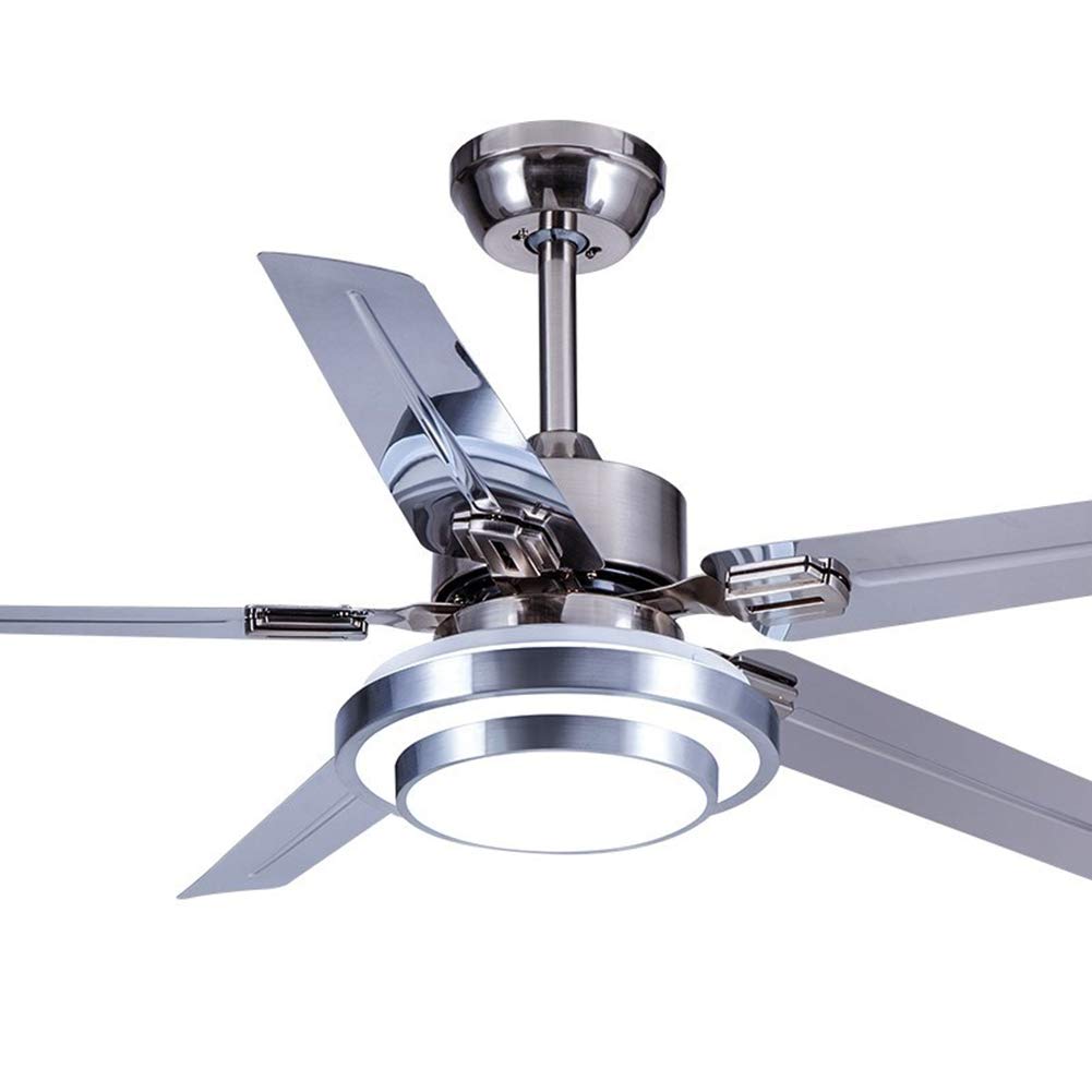 48 Inch 5 Reversible Stainless Steel Blades Remote Three Speeds and Color Changes Lighting Fixture DS-LN124