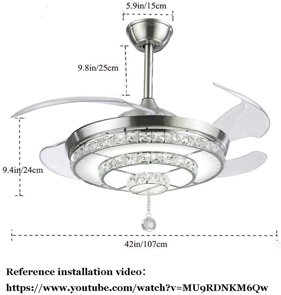 BIGBANBAN Crystal Ceiling Fan with Light and Remote Brush Nickel