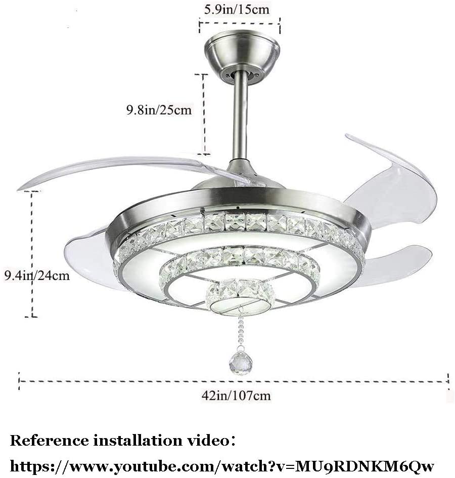 BIGBANBAN Crystal Ceiling Fan with Light and Remote Brush Nickel ELT286