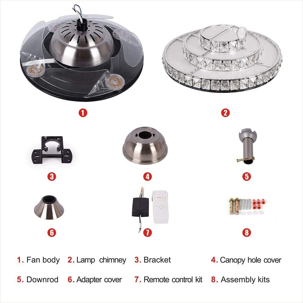 BIGBANBAN Crystal Ceiling Fan with Light and Remote Brush Nickel ELT286